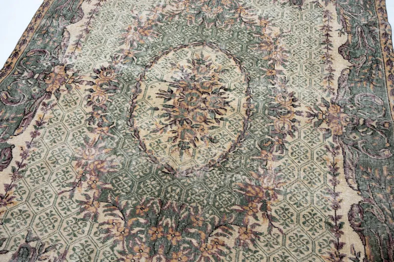 7x10 Vintage Rug, Turkish Rug, Large Area Rug, Green Rug, Anatolian Rug, Wool Rug, Handmade Rug, ... | Etsy (US)