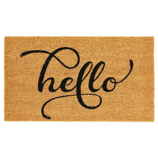 mDesign Welcome Doormat with Natural Fibers, Cursive Hello Design | Target