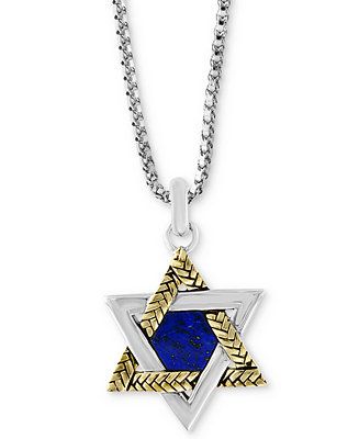 EFFY® Men's Lapis Lazuli (8-1/2 x 7-1/2mm) Star of David 22" Pendant Necklace in Sterling Silver... | Macy's