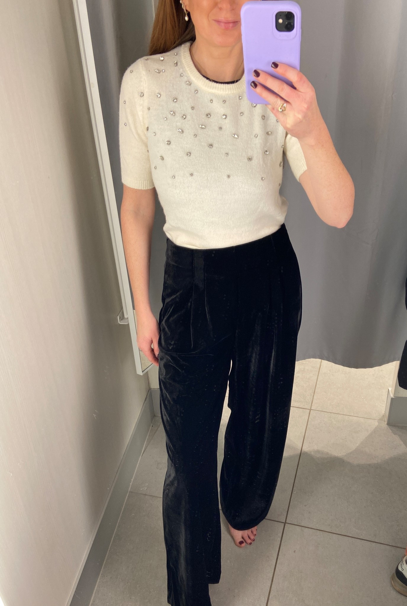 New in H&M Partywear - Festive outfit inspo for Christmas cocktails or Christmas Day lunch ♥️🍸🍽️ wearing an XS in the embellished sweater and a Small in the velour trousers. 

#LTKpartywear #LTKuk #LTKfestive
