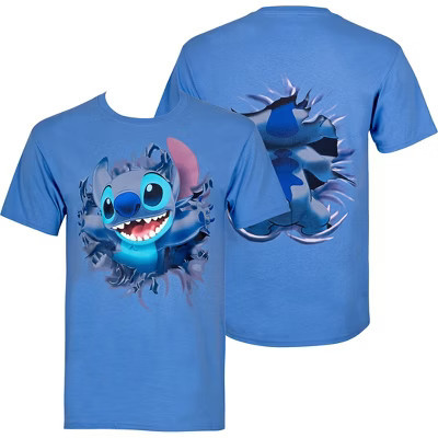 Adult Lilo And Stitch Bursting Through Blue Disney T-Shirt - Small | Target