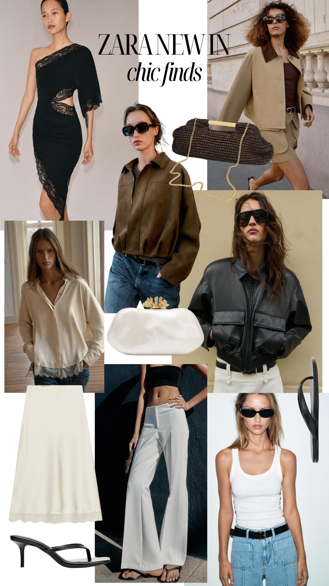 Zara New In - Chic Finds for Spring. Trench barn style jackets, faux suede and leather bomber jackets, 90s vibe, satin shirts and skirts with lace detail, white tailoring and basics, holiday clutch bags and leather sandals. 

 

#LTKspring #LTKstyletip