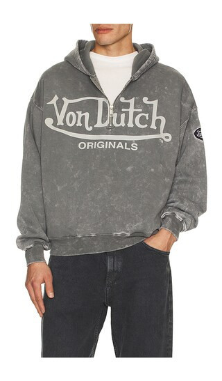 Von Dutch Quarter Zip Boxy Hoodie in Grey. - size S | Revolve Clothing (Global)