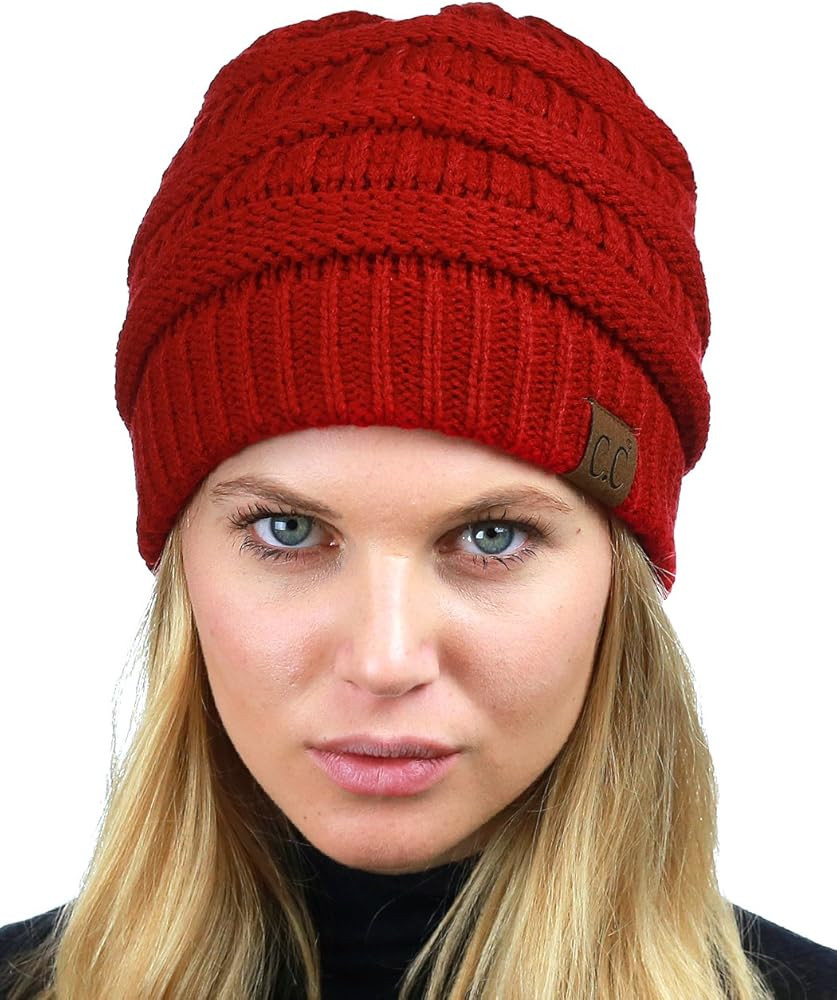 C.C Unisex Chunky Soft Stretch Cable Knit Warm Fuzzy Lined Skully Beanie | Amazon (US)