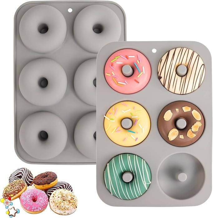 Aichoof Silicone Donut Mold for 6 Doughnuts, Set of 2. Food Grade LFGB Silicone Bagels Baking Pan... | Amazon (US)