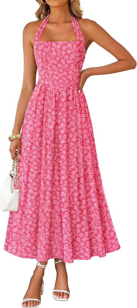 ZESICA Women's Summer Sleeveless Floral Maxi Dresses 2026 Halter Neck Flowy A Line Formal Cocktai... | Amazon (US)