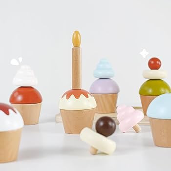 Wooden Cupcake Play Food Set – 21 PCS Pretend Cupcakes with Interchangeable Toppings, Candle, T... | Amazon (US)
