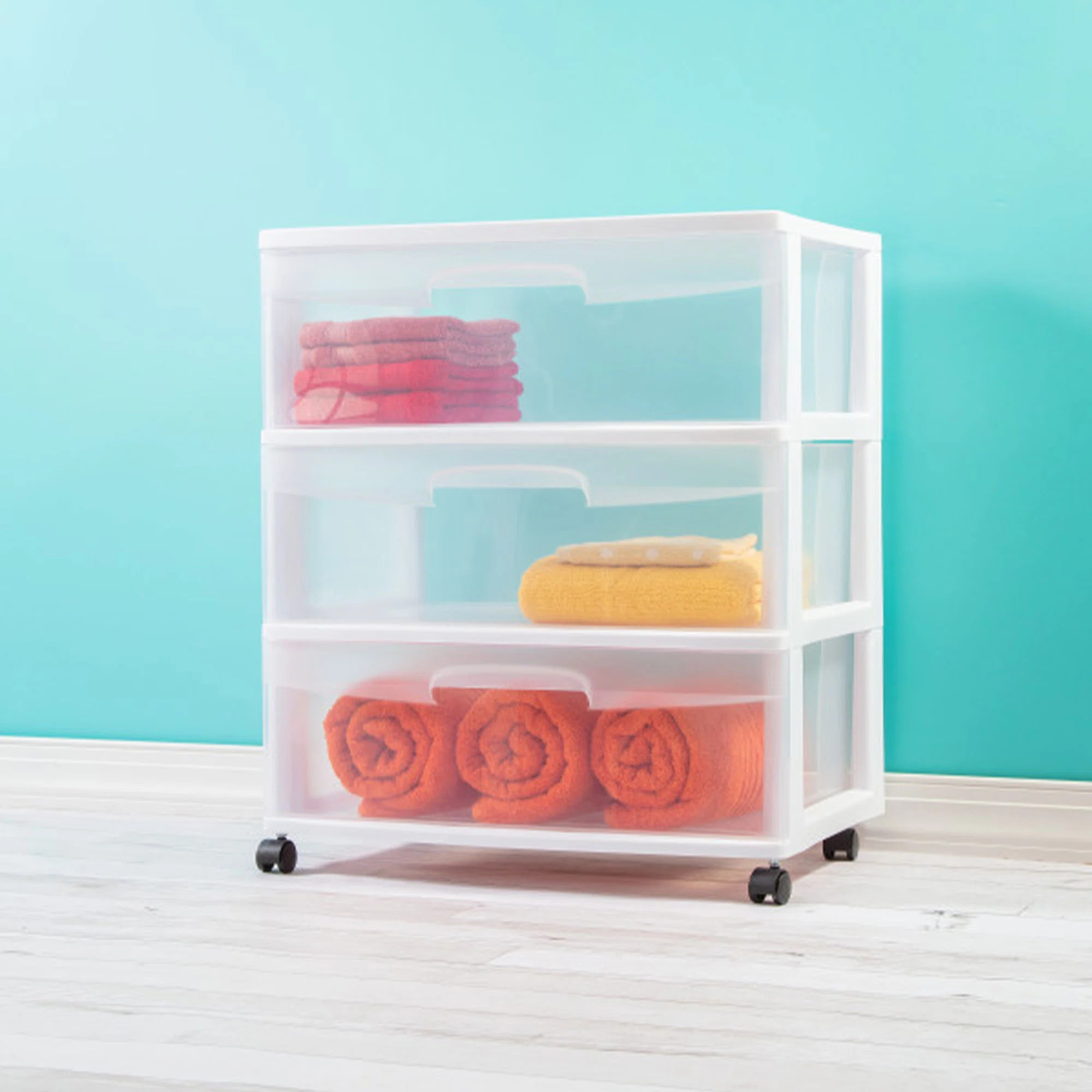 Sterilite Wide 3 Drawer Storage Cart, Rolling Cart with Wheels Organizes Clothes in Bedroom, Clos... | Wayfair North America