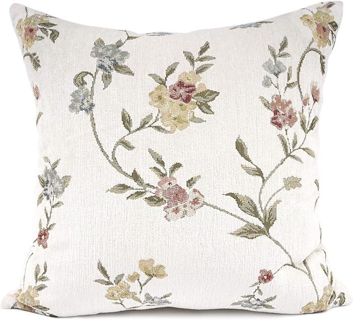 YOUR SMILE Embroidery Jacquard White Floral Leaf Pattern Square Decorative Throw Pillow Case Cush... | Amazon (US)
