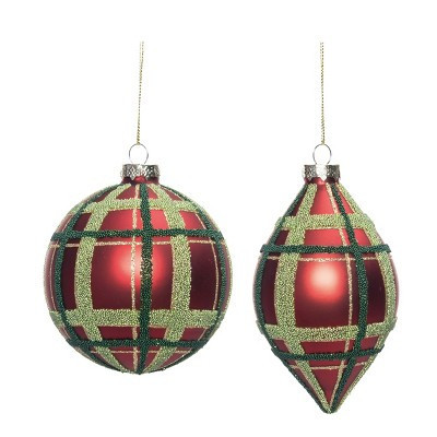 Transpac Glass Beaded Plaid Ornament Set of 2 Christmas Tree Decorations for Home Holiday Decor | Target