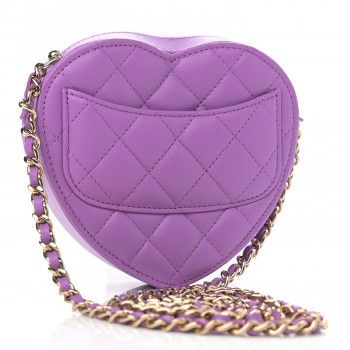 Lambskin Quilted CC In Love Heart Clutch With Chain Purple | FASHIONPHILE (US)
