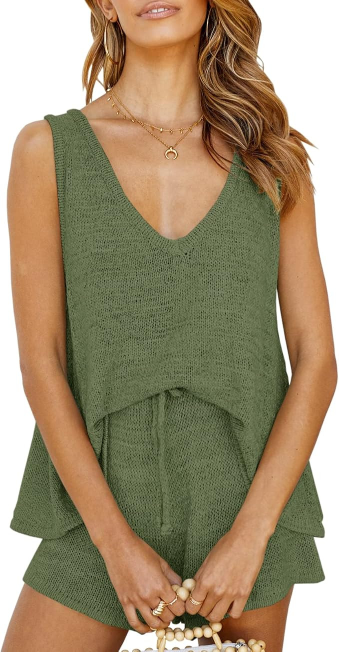 Womens Summer 2 Piece Outfits Sexy Sheer Romper Stripe Jumpsuit Casual Strappy Tie Waisted Beach ... | Amazon (US)