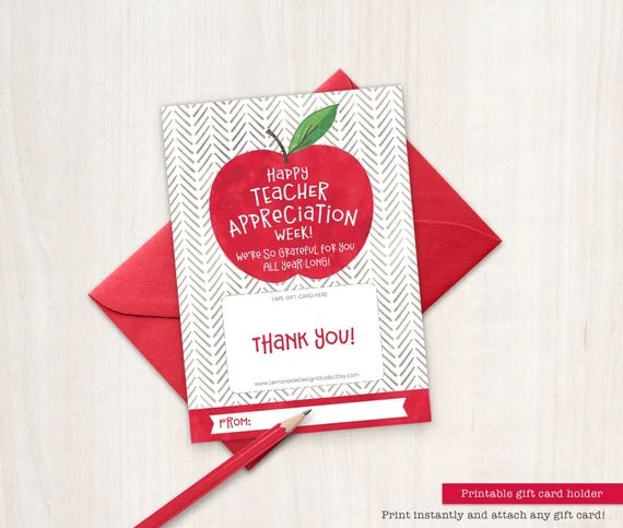 Teacher Appreciation Week Gift PRINTABLE Gift Card Holder | Etsy | Etsy (US)