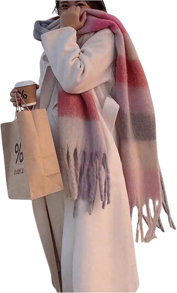 Floerns Women's Plaid Tassel Cute Scarf Warm Soft Wrap Scarves Long Shawl | Amazon (US)