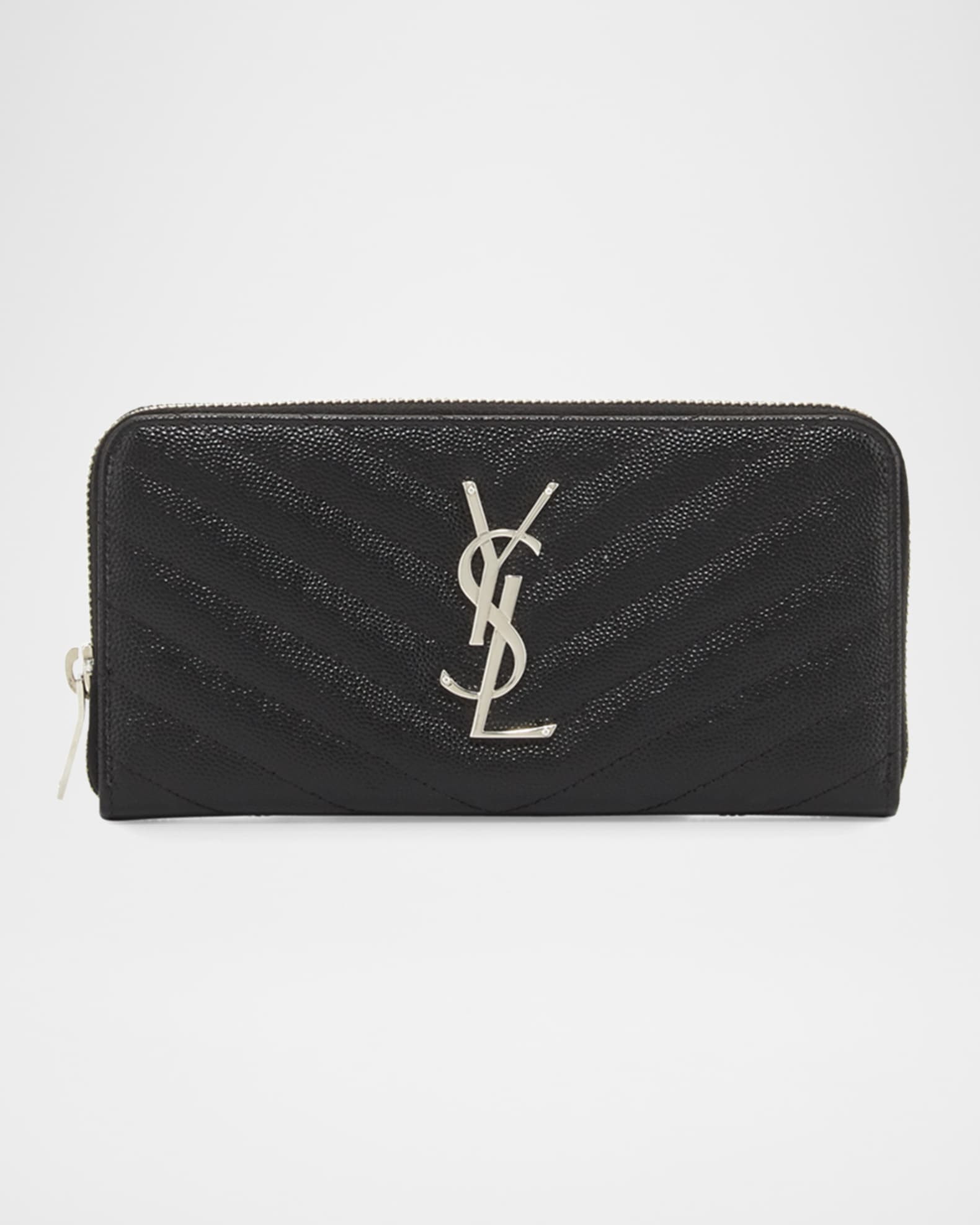 Saint Laurent YSL Monogram Large Zip Wallet in Grained Leather | Neiman Marcus