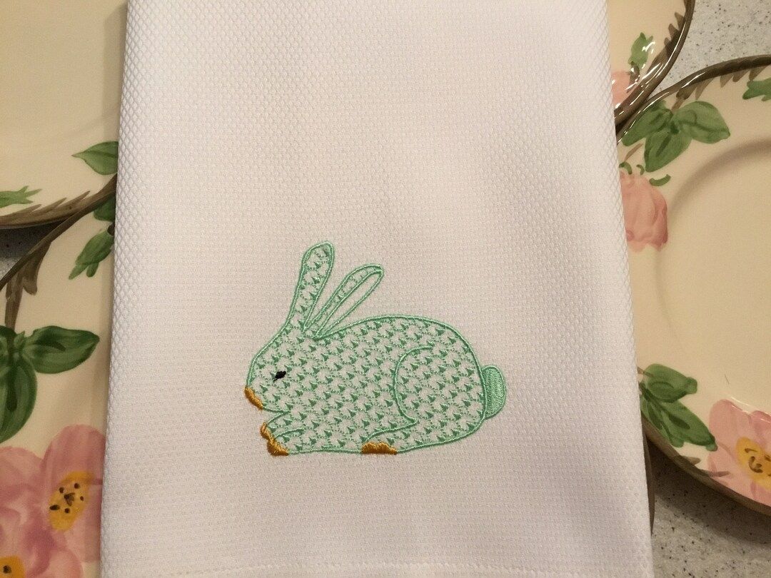 Embroidered Herend style Easter Bunny Towel | Herend Style Bunny Towel | Napkins or Bar Cart Towe... | Etsy (US)
