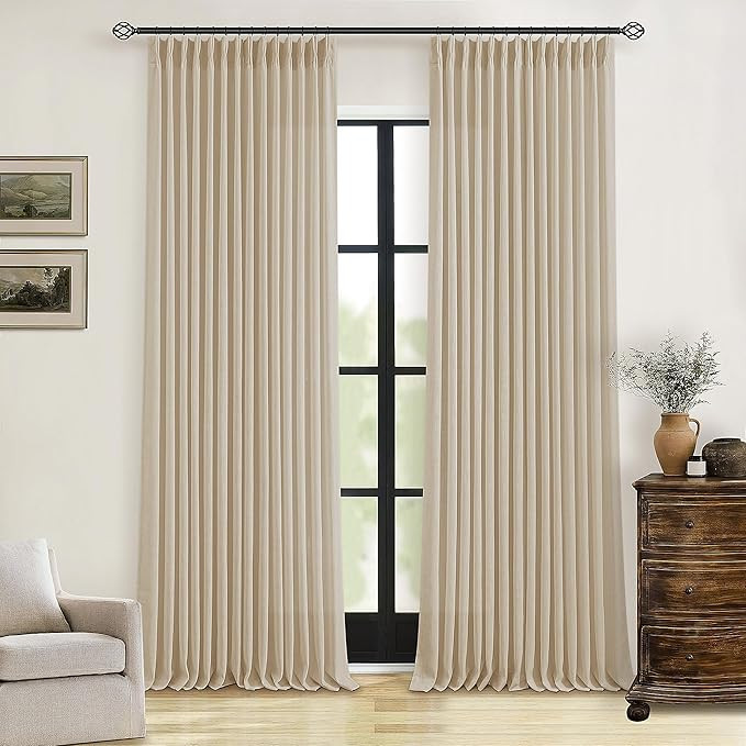 Beige Sand 108 Inch Linen Pleated Curtains 2 Panels Set for Living Room Farmhouse Cotton Rustic F... | Amazon (US)