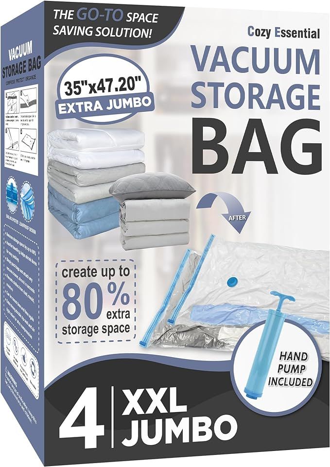 4 Pack XXL Jumbo Vacuum Storage Bags, Extra Jumbo Vacuum Sealed Bags for Comforters, Bedding, Bla... | Amazon (US)