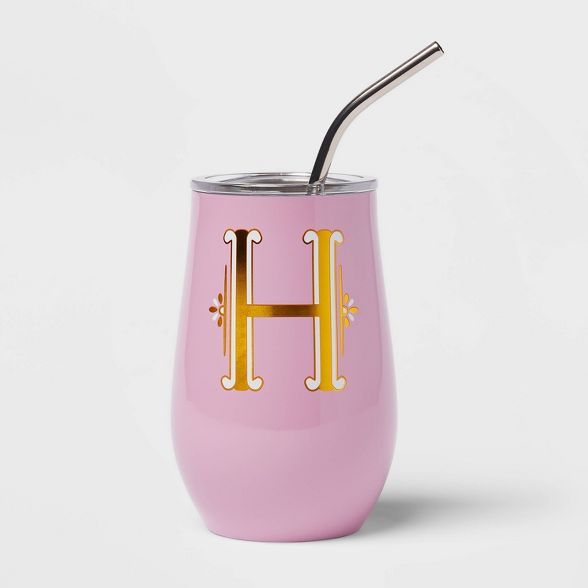 11.8oz Stainless Steel Monogram Wine Tumbler with Straw - Opalhouse™ | Target