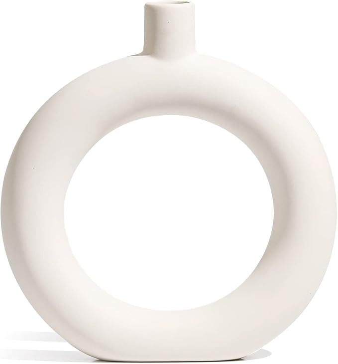 White Ceramic Vase for Home Decor, Modern Geometric Abstraction Decorative Vases for Centerpieces... | Amazon (US)