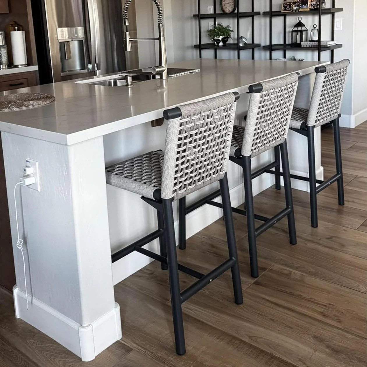 PURPLE LEAF Bar Stools Set of 2 with Back Aluminum Patio Counter Height Stools for Pool Lawn Kitc... | Purple Leaf