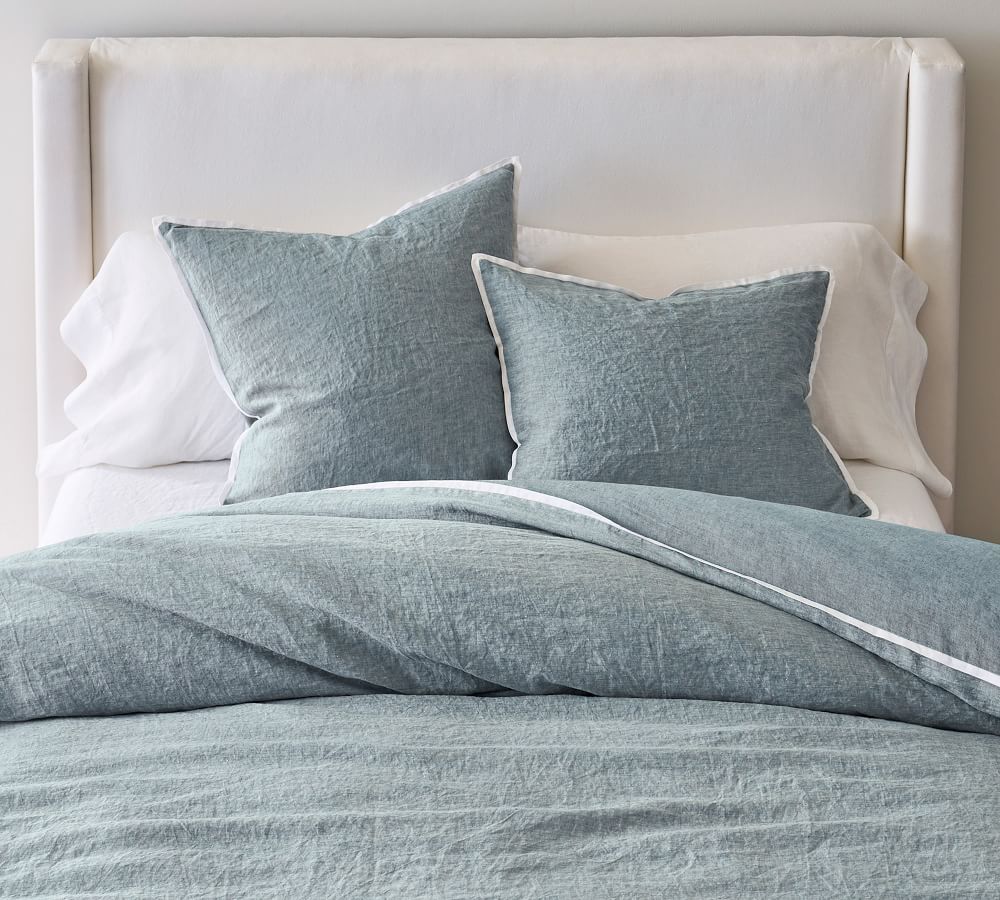 Belgian Flax Linen Contrast Flange Duvet Cover | Pottery Barn (US)