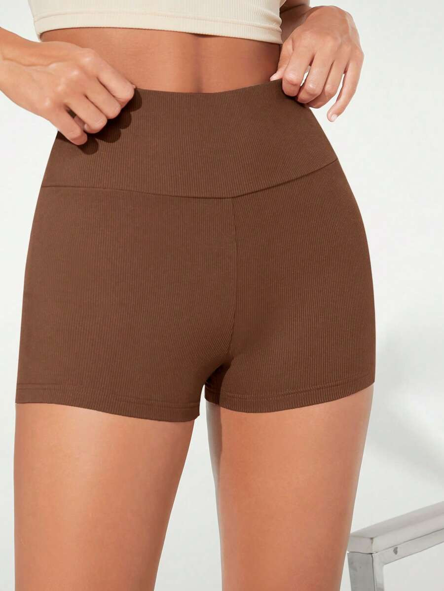 SHEIN BASICS Women's Solid Color High Waist Ribbed Short Casual Leggings | SHEIN