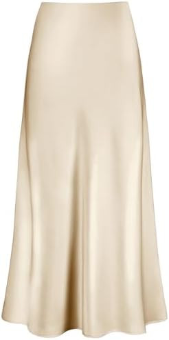 Outoshe Saias maxi femininas de cetim cintura alta com cintura elástica oculta saia longa linha ... | Amazon (BR)