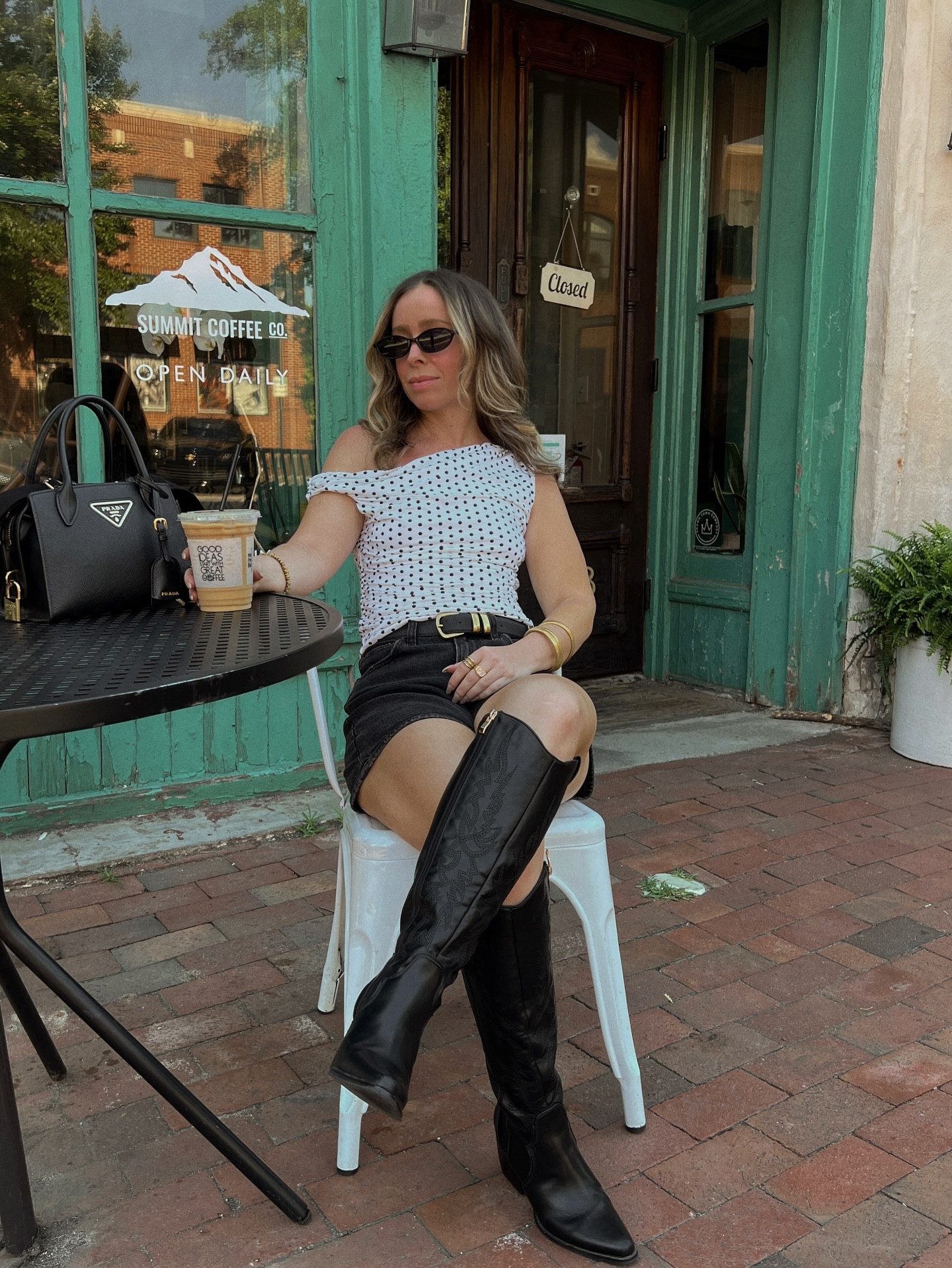 Are polka dots the pattern of summer 2025? 🐼🖤🤍

#ootd #summerfashion #casualoutfit 
Simple outfit, cowgirl boots outfit, polka dots outfit, chic summer outfit, neutral summer outfit, outfit inspo, petite outfit inspo, coffee date outfit, summer trends

#LTKFindsUnder50 #LTKSeasonal