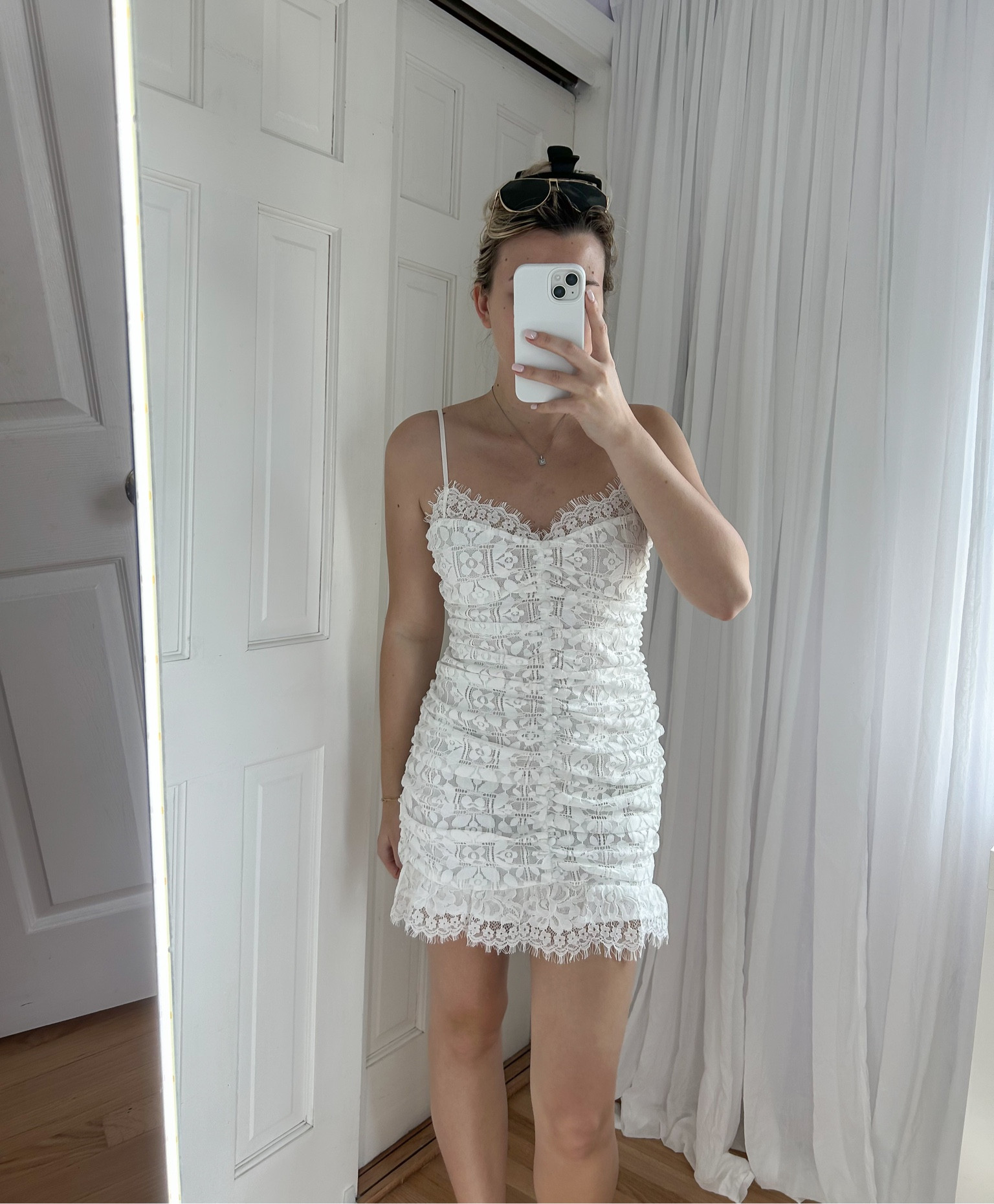 knee length dresses for ladies Samira Dress: White Mini Dress for Bridal Shower main image 0