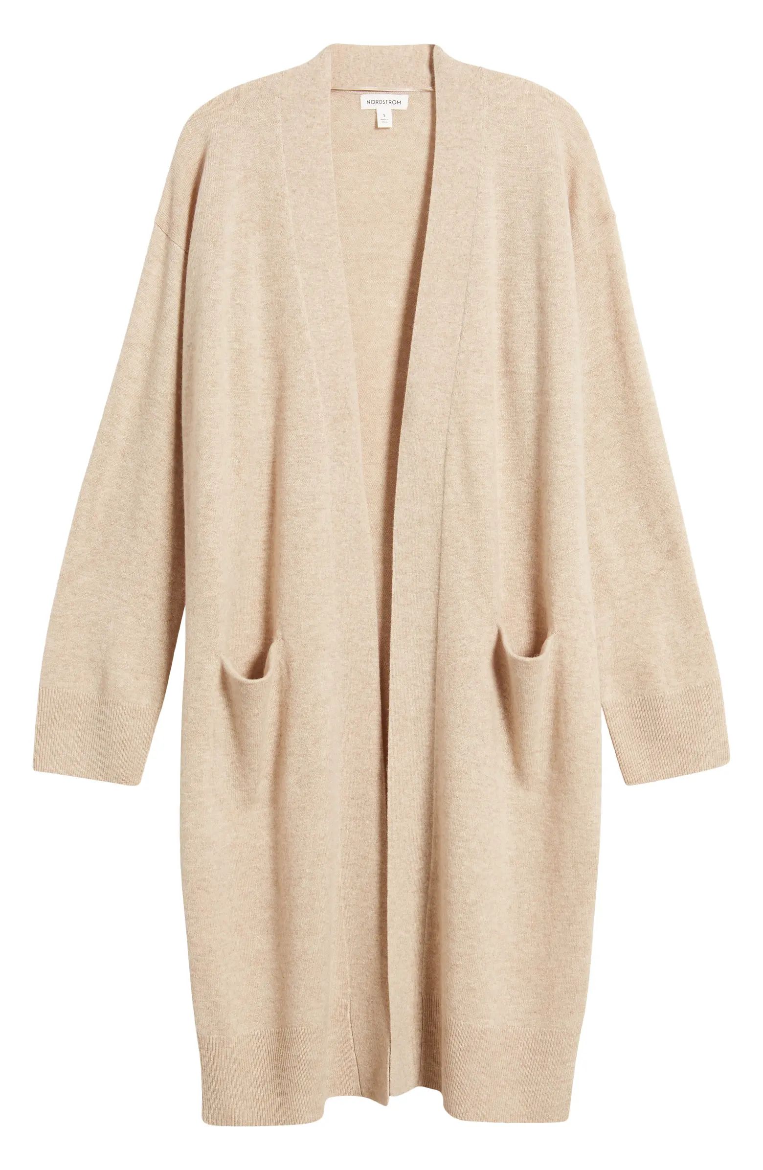 Nordstrom Long Open Front Wool & Cashmere Cardigan | Nordstrom | Nordstrom