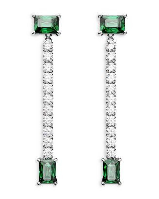 Swarovski Matrix Pavé & Green Rectangle Crystal Linear Drop Earrings in Rhodium Plated  | Bloomi... | Bloomingdale's (US)