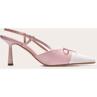 Pink and White Pu Point Toe Bow Detail High Stiletto Court Heels | PrettyLittleThing US