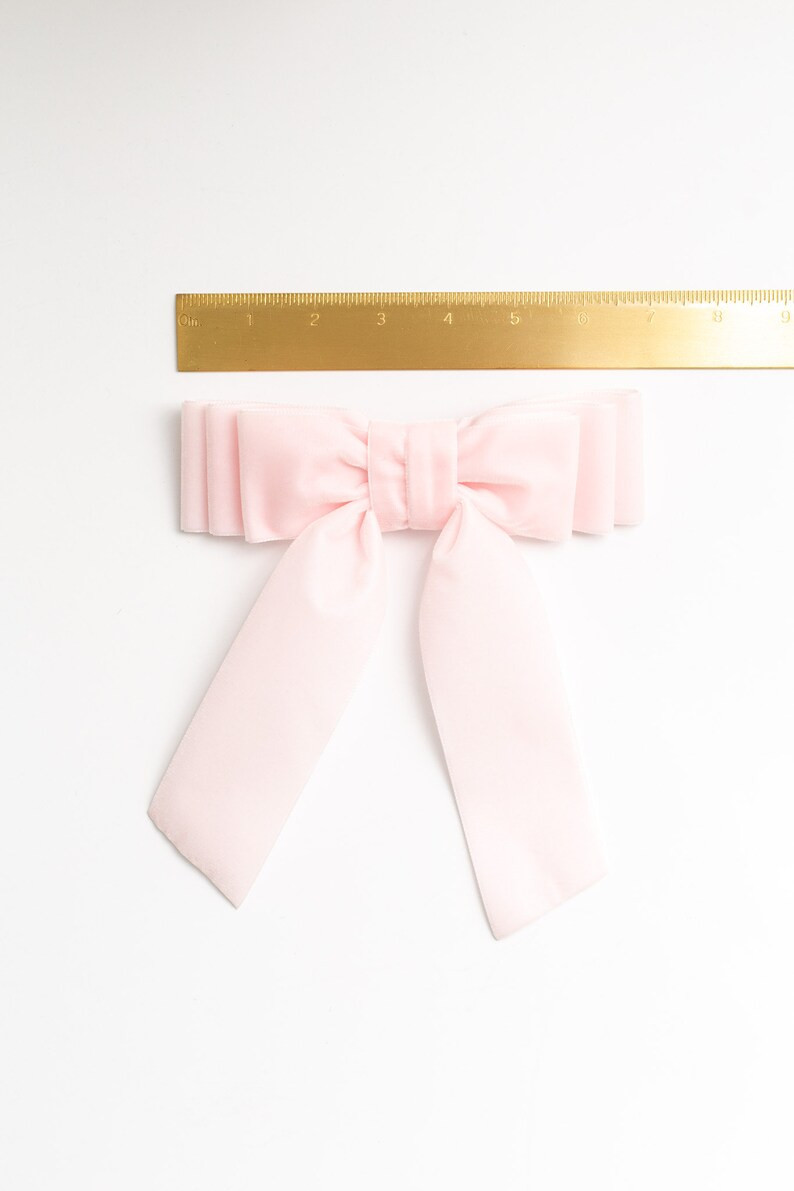 Ballet Slipper Pink Oversized Velvet Hair Bow Clip, Long Tail Bow French Barrette | Grace & Grand... | Etsy (US)