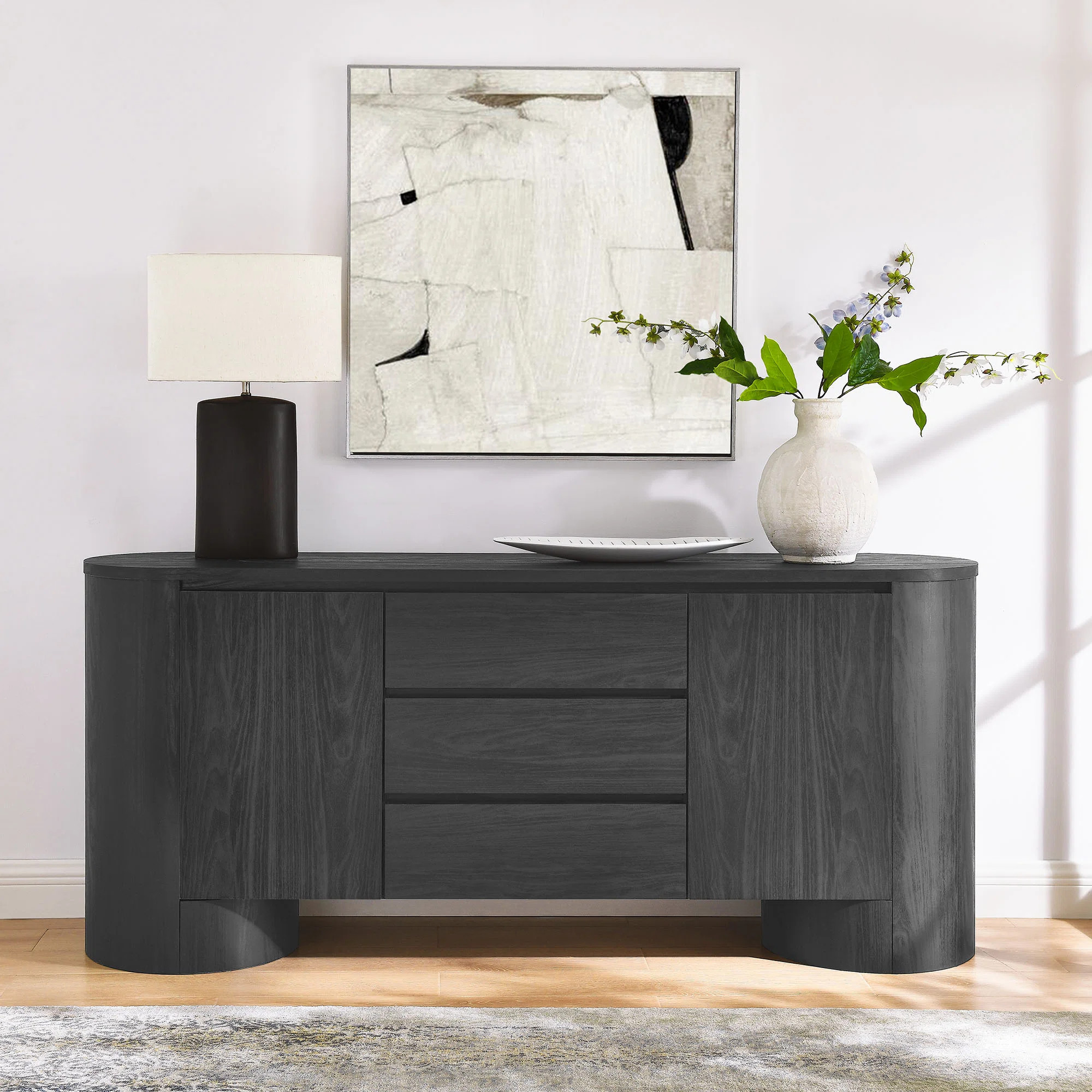 Modway Duval 71" Rounded Sideboard Storage Cabinet In Black | Wayfair North America