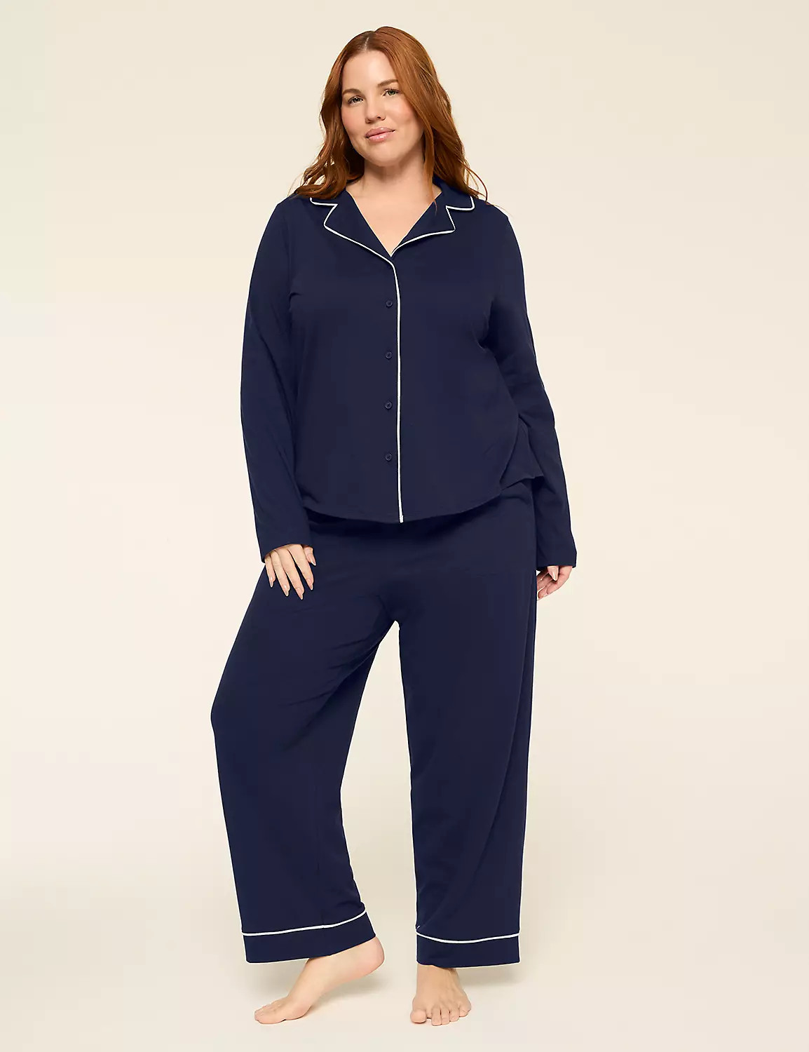 Comfy Cotton Notch-Neck Top & Pant PJ Set | Lane Bryant (US)