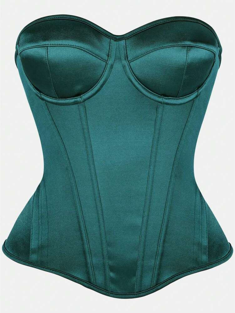 Women's Simple Elegant Slimming Tummy Control Court Style Corset Top, Waist-Cinching Body-Shaping Bust Support Sexy Vintage Bodice, Halloween Costume Role Play Green Corset Top | SHEIN