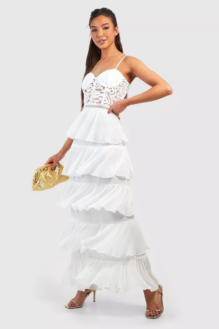 Lace Corset Detail Pleated Maxi Dress | Boohoo.com (UK & IE)