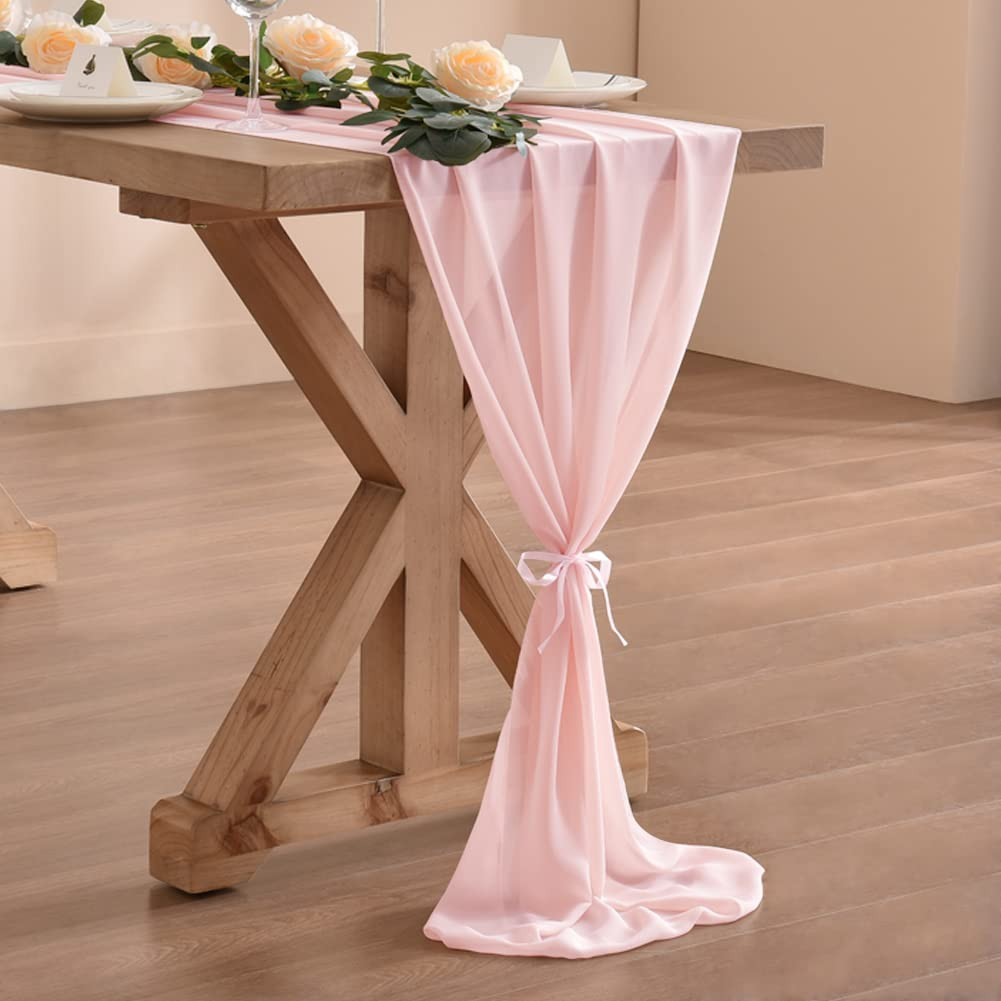 Socomi Blush Pink Chiffon Table Runner Easter Spring Boho Rustic 10ft 29x120 Inches Wedding Runne... | Amazon (US)