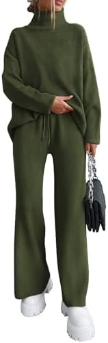 dowerme Women Spring 2 Piece Outfits 2026 Winter High Neck Sweater Sets Drawstring Wide Leg Pant ... | Amazon (US)