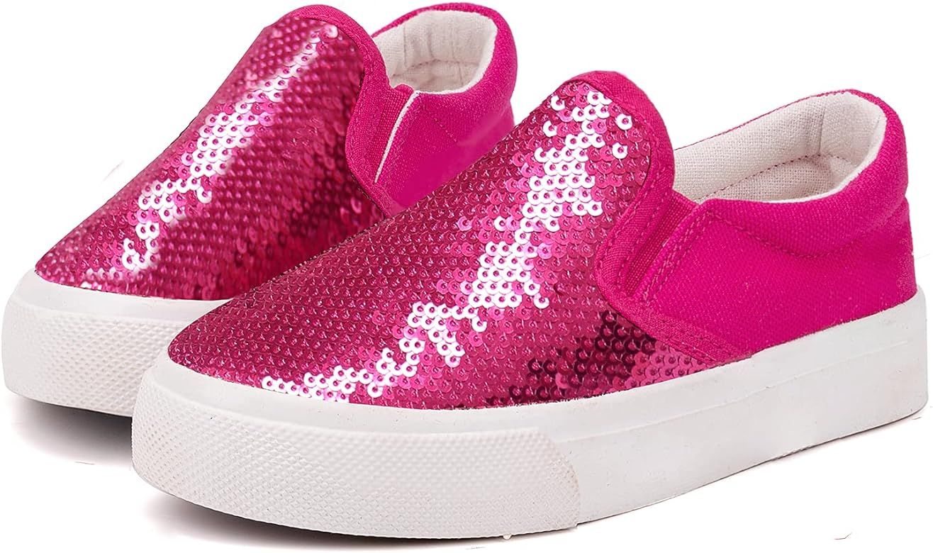 Toandon Toddler Girls Glimmer Sequins Slip On Loafer Sneakers | Amazon (US)