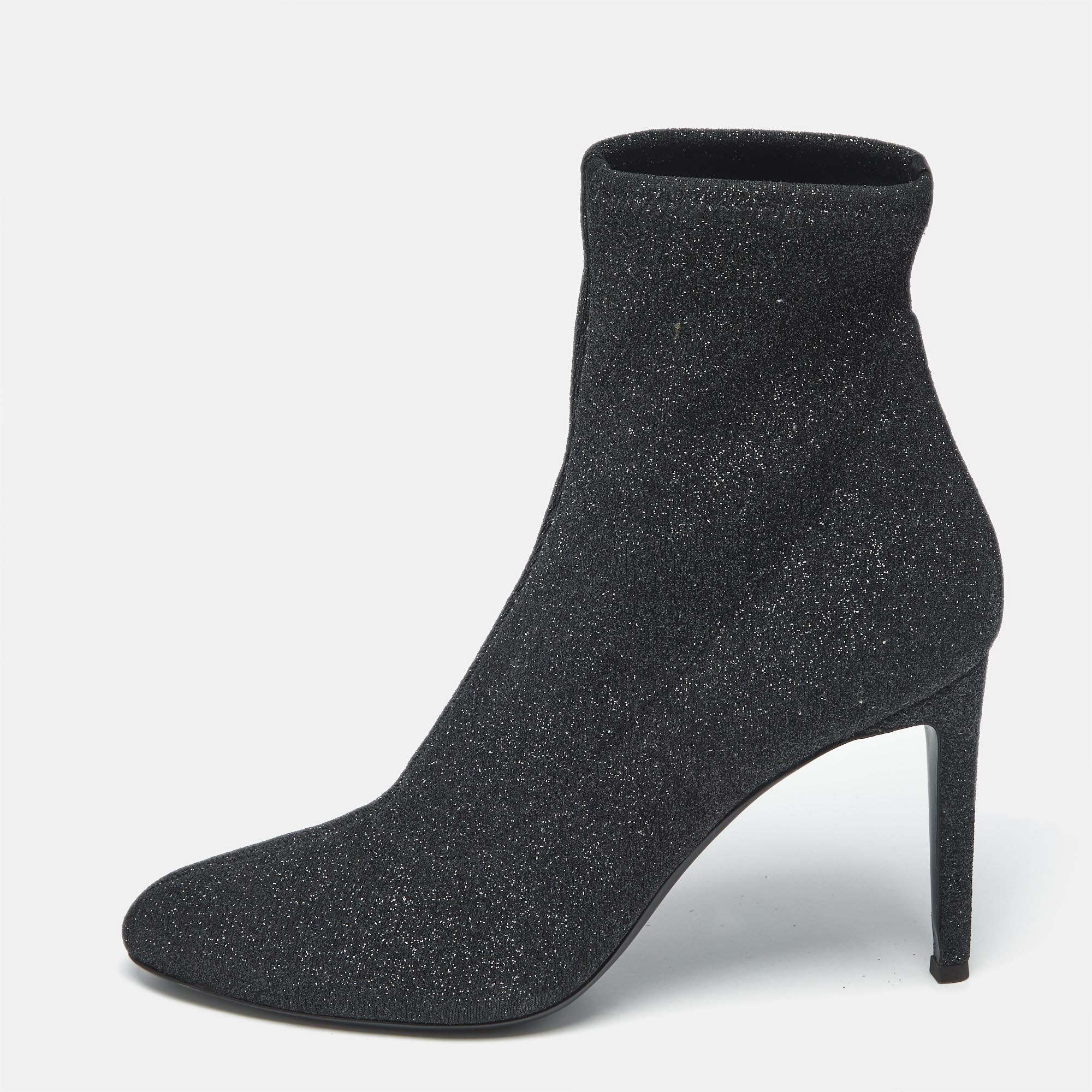 Giuseppe Zanotti Black Glitter Knit Fabric Ankle Boots | Shop Simon