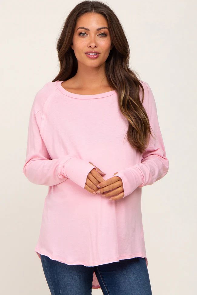 Pink Distressed Seam Maternity Long Sleeve Top | PinkBlush Maternity