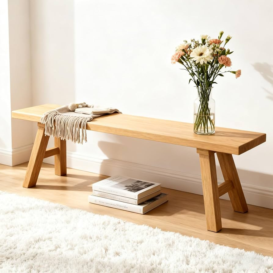 Solid Wood Entryway Bench - Farmhouse Dining Bench for Hallway, Bedroom, Kitchen - Rustic Elm Woo... | Amazon (US)