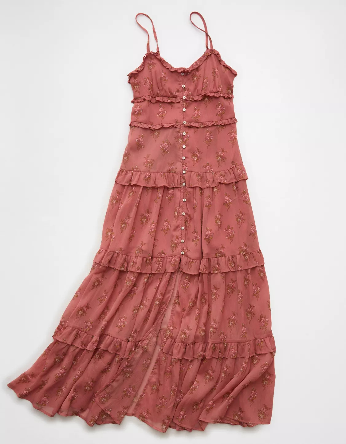 AE Button-Up Ruffle Midi Dress | American Eagle Outfitters (US & CA)