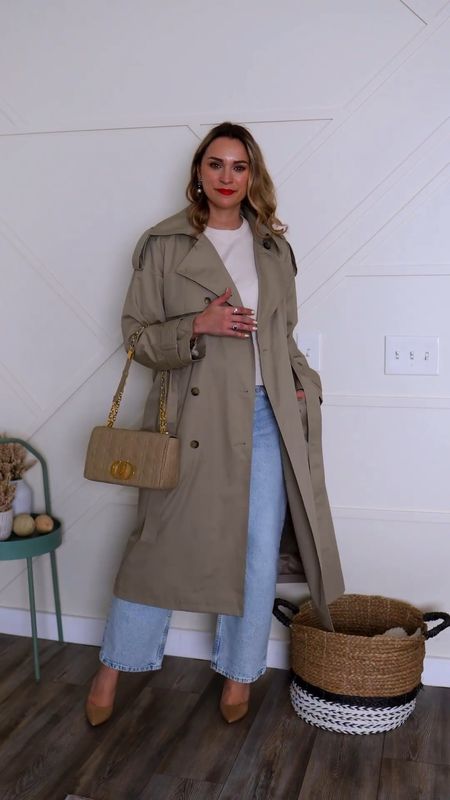 Trench coat outfit - casual dinner outfit. 

#LTKmidsize #LTKstyletip #LTKVideo