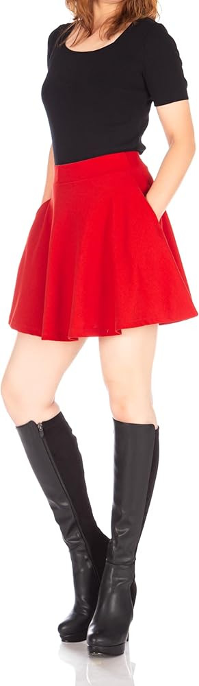 Basic Solid Stretchy Cotton High Waist A-line Flared Casual Skater Mini Skirt | Amazon (US)