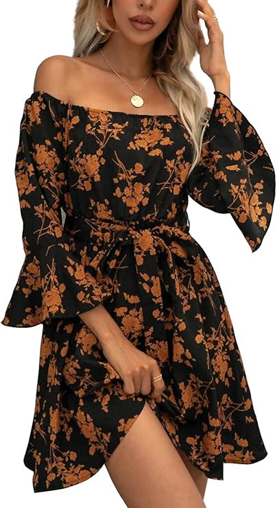Womens Off Shoulder Ruffle Floral Summer Wedding Guest Dresses A Line Shift Short Skater Dress wi... | Amazon (US)