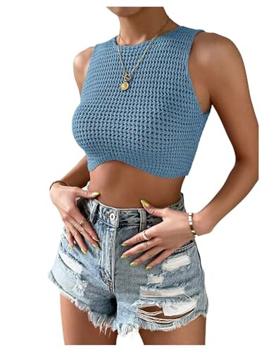 GORGLITTER Women's Crochet Crop Tank Top Hollow Out Sleeveless Fashion Trendy Knit Copped Vest To... | Amazon (US)