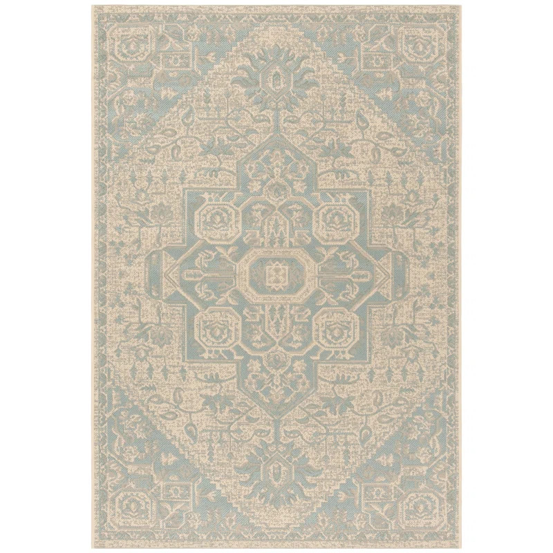 Donivin Machine Woven / Power Loomed Performance Aqua/Cream Rug | Wayfair North America